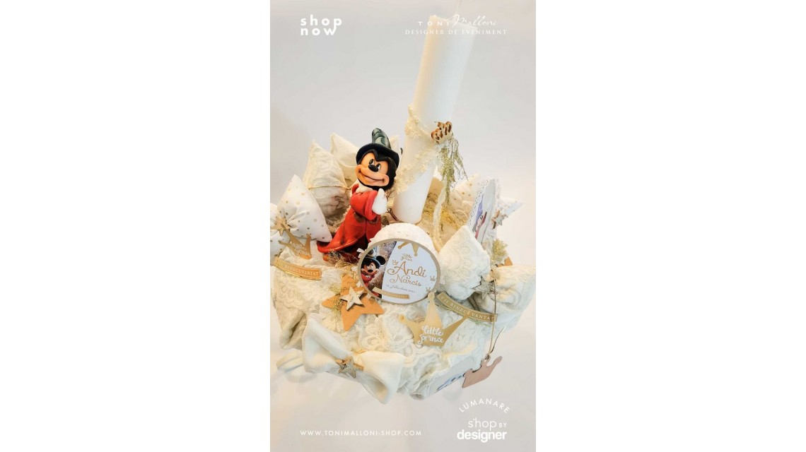 Lumanare botez Mickey Mouse Vrajitorul accesorizata cu figurina creata manual 2